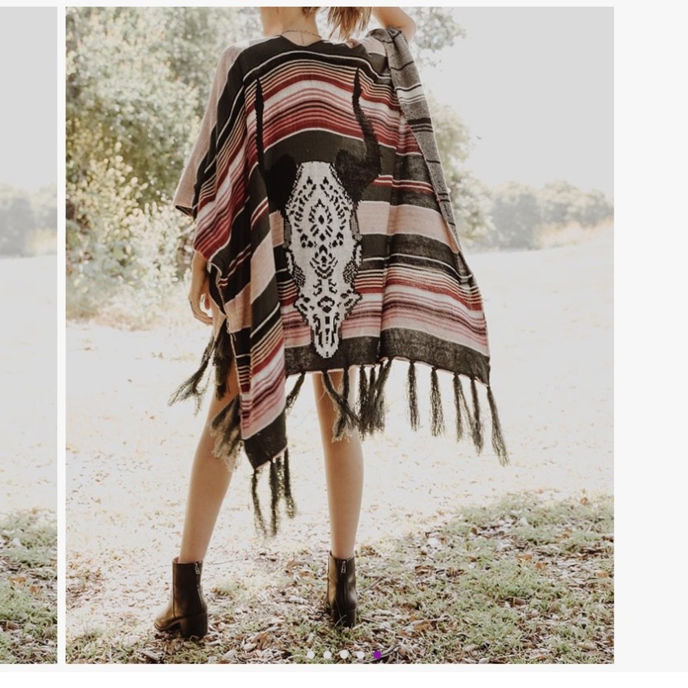 NWOT Pink Striped Cow Skull Poncho